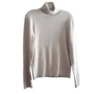 Jones New York Sport Sweater Beige Ribbed Knit Turble Neck 100% Cotton
